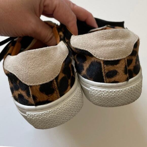 Veronica Beard Distressed Sami Leopard Calf Hair Suede Sneakers - Picture 9 of 11